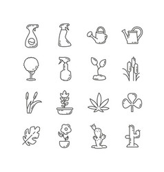 Plant Line Icon Set With Cactus Reed Leaf