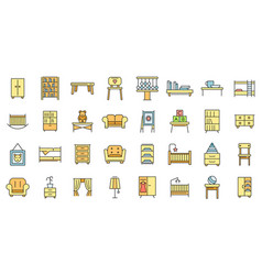 Children Room Icons Set Color