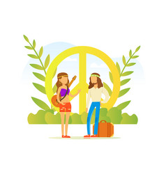 Hippie People Characters Couple Wearing Retro