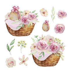 Watercolor Spring Easter With Baskets