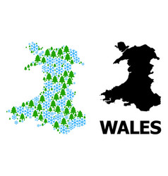 Winter Collage Map Wales With Snow And Fir