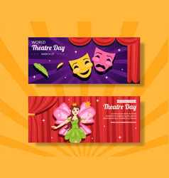 World Theater Day Horizontal Banner Flat Cartoon