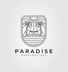 Paradise Beach Summer Resort Hammock Line Art