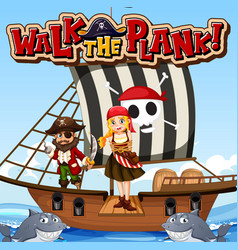 Walk Plank Font Banner With Pirate Girl