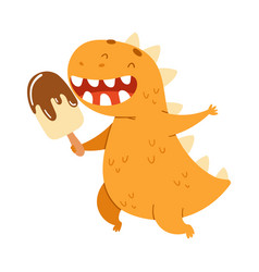 Funny Toothy Dinosaur Eating Ice Cream Kids T