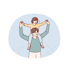 Young Happy Father With Child On Shoulders