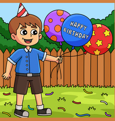 Boy With Happy Birthday Balloons Colored Cartoon