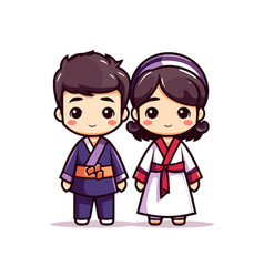 Cute Korean Boy And Girl Wearing Traditional