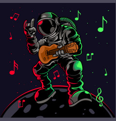 Astronaut Playing Guitar With Metal Symbol Hand