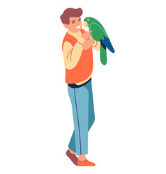 Man Holding Big Green Parrot Guy Talking