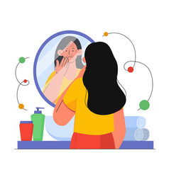 Woman With Wrinkles Near Mirror Concept