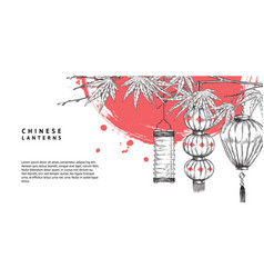 Banner With Hand Drawn Chinese Lanterns Sketch