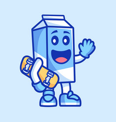 Milk Cartoon Character Holding A Skateboard