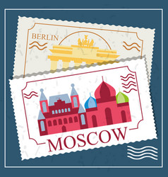 Moscow And Berlin City Stamps Design