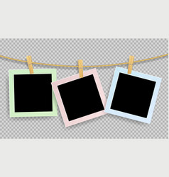 Retro realistic photo frame with paper clip wood Vector Image