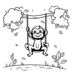 Monkey Swinging On A Swing Coloring Book