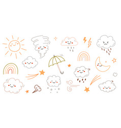 Cloud Rain Weather Cartoon Cute Set Sun