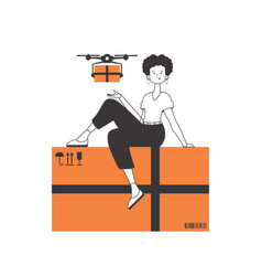 Girl Sends A Parcel With A Drone Air Delivery