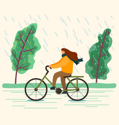 Woman Riding Bicycle During Rain Active Sport