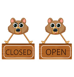 Closed And Open Sign Banner With Bear Face