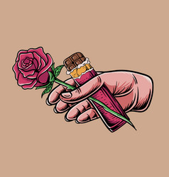 Hand Holding A Rose And Chocolate Bar Illus