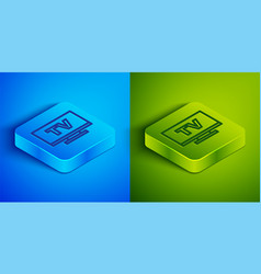 Isometric Line Smart Tv Icon Isolated On Blue