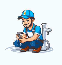 Plumber With Wrench In Hand Cartoon Character