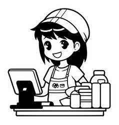 Woman Working At The Coffee Shop Cartoon Style