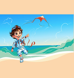 Cartoon Kid Pilot Flying Kite