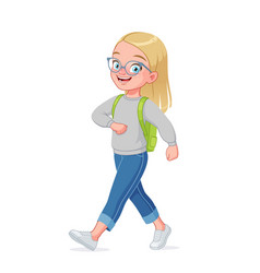 Happy Little Girl Going To School Cartoon