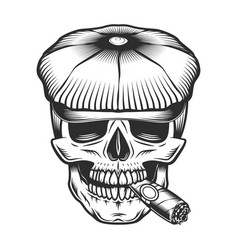 Skull Smoking Cigar Or Cigarette In The Tweed Hat