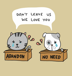 Abandon Cat And Dog In Box Cartoon