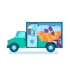 Cartoon Color Moving Home Truck With Furniture