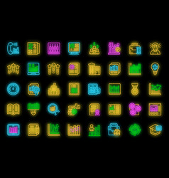 Trade School Icons Set Neon