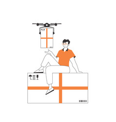 A Man Delivers Package By Drone Air Delivery