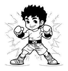 Cartoon Boxer Boy With Boxing Gloves Black