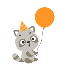 Cute Little Raccoon In Birthday Hat Holding