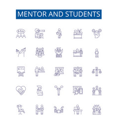 Mentor And Students Line Icons Signs Set Design