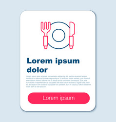 Line Plate Fork And Knife Icon Isolated On Grey