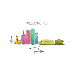 Single Continuous Line Drawing Tulsa City Skyline