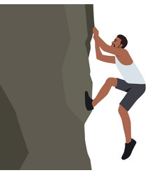 Young Bearded Man Climbing On A Limestone Wall