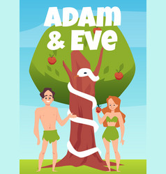 Biblical Banner With Eve And Adam Under Tree Flat