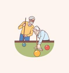 Elderly Men Play Billiards Enjoying Favorite