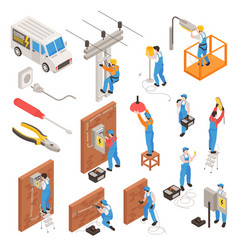 Electrician Isometric Icons Set