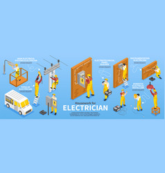 Electrician Isometric Infographic Set