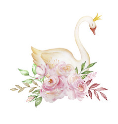 Watercolor Delicate White Princess Swan