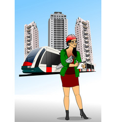 Dormitory Tram And Woman Civil Engineer Color 3d