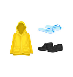 Yellow Raincoat With Hood And Overshoes