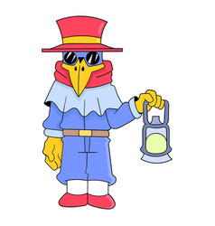 Birdman Walking With Oil Lamp Doodle Icon Image