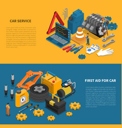 Car Service Tools Isometric Banner Set